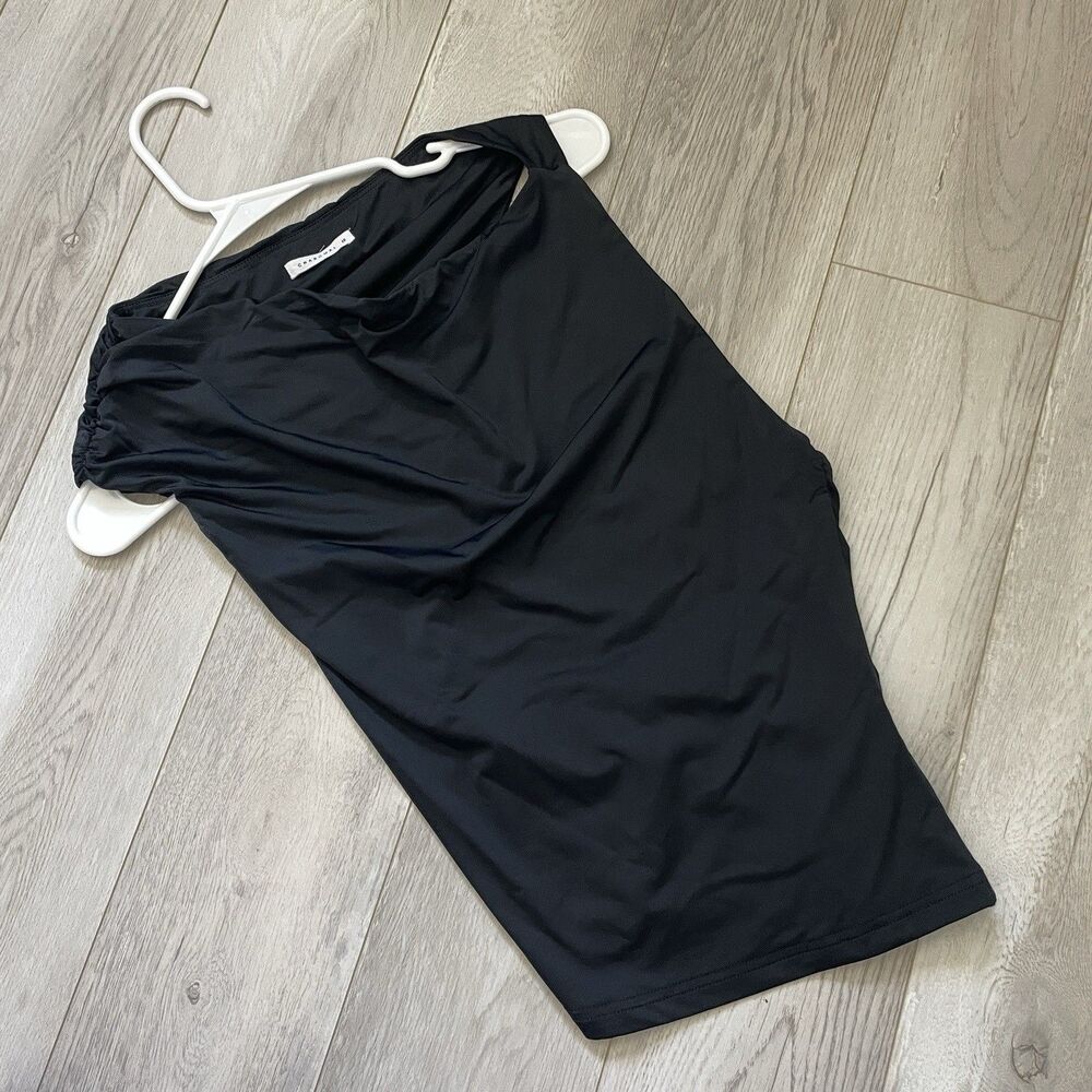 Charcoal Asymmetrical Top boat neck fitted bodycon crop womens Black (size 10)